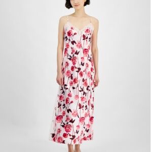 INC Pink Rose Floral Satin Lace-Trim Maxi Nightgown Xl